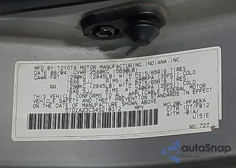 2004 Toyota Sienna Le from USA, damaged, VIN 5TDZA23C34S210312